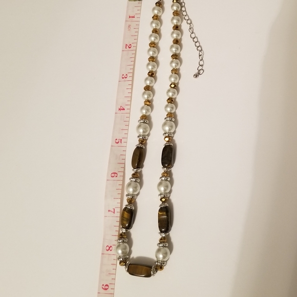 genuine tiger eye with glass pearls crystal necklace - Picture 5 of 5